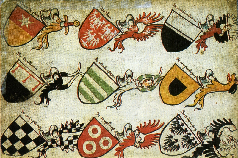 Wizerunki herbów w Hyghalmen Roll z 1485 r.