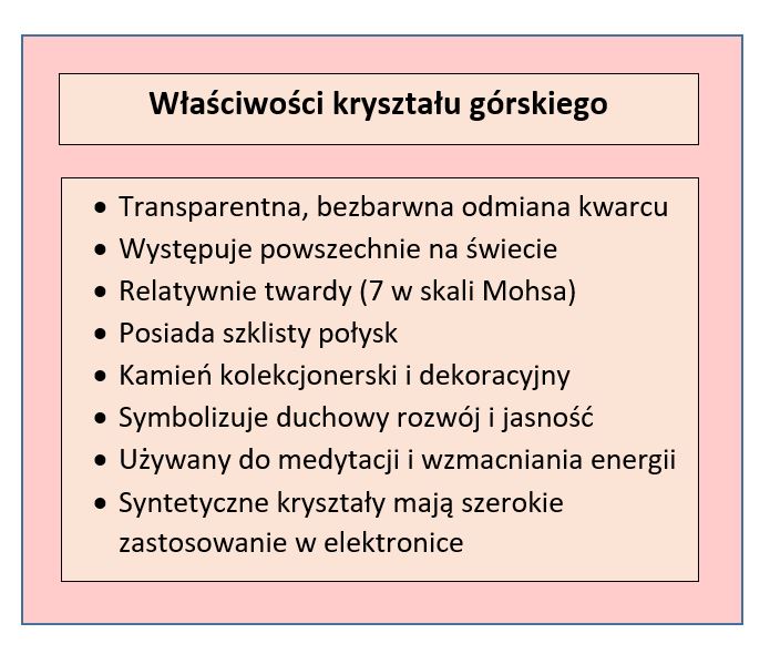 Tabela przedstawiająca właściwości kwarcu; opracowanie własne