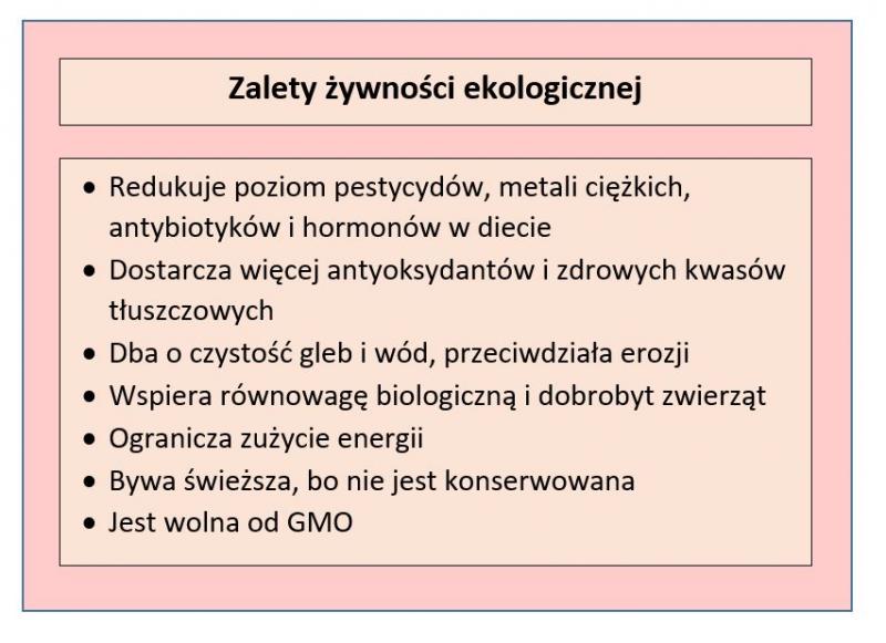 Tabela podsumowująca zalety żywności ekologicznej; opracowanie własne