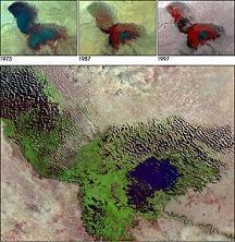 Fot.: Zdjęcia praedstawiają jezioro w latach 1973, 1987, 1997 i 2001