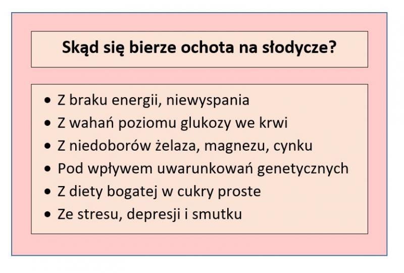 Tabela przedstawiająca skąd się bierze ochota na słodycze; opracowanie własne