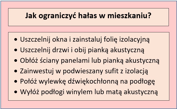 Tabela przedstawiająca podstawowe sposoby ograniczania hałasu w mieszkaniu