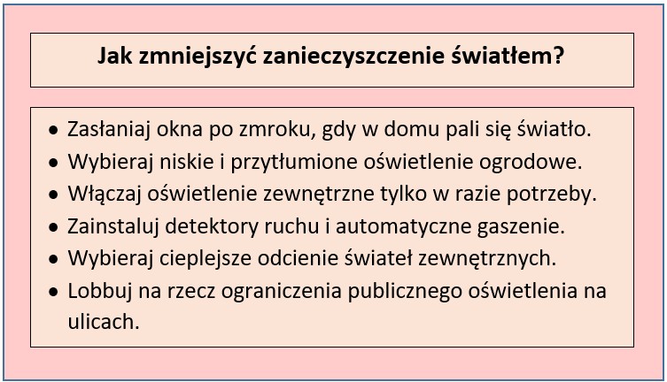 działania służące ograniczeniu zanieczyszczenia światłem