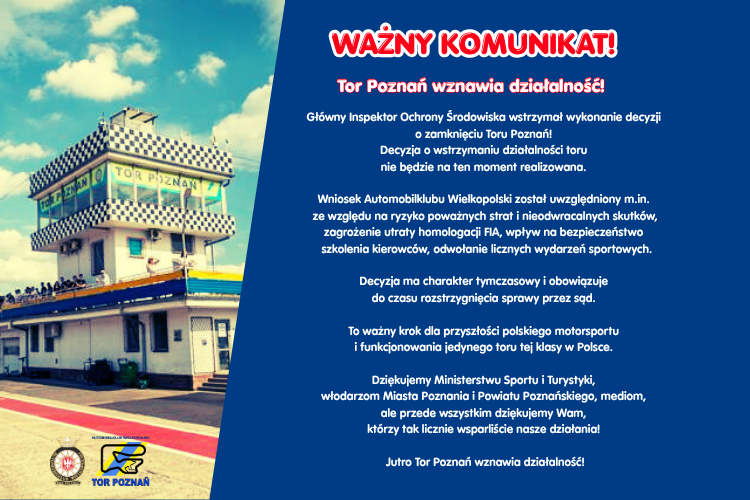 Tor Poznań otwarty mimo decyzji GIOŚ – spór o hałas i przyszłość obiektu wstrzymany